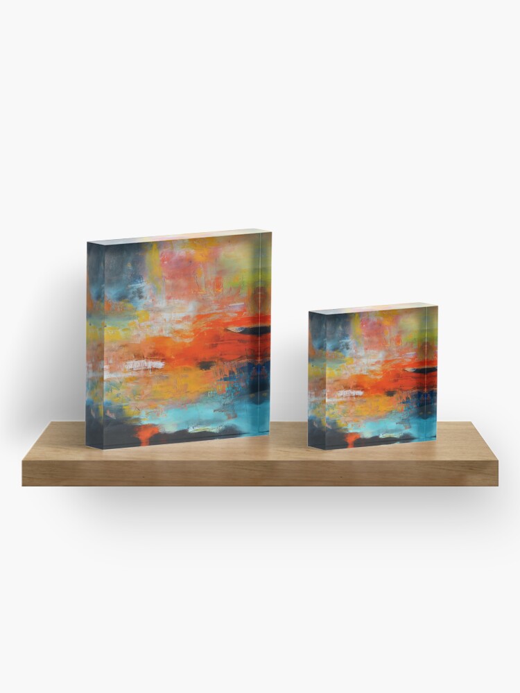 Alternate view of Red abstract sunset landscape painting Acrylic Block