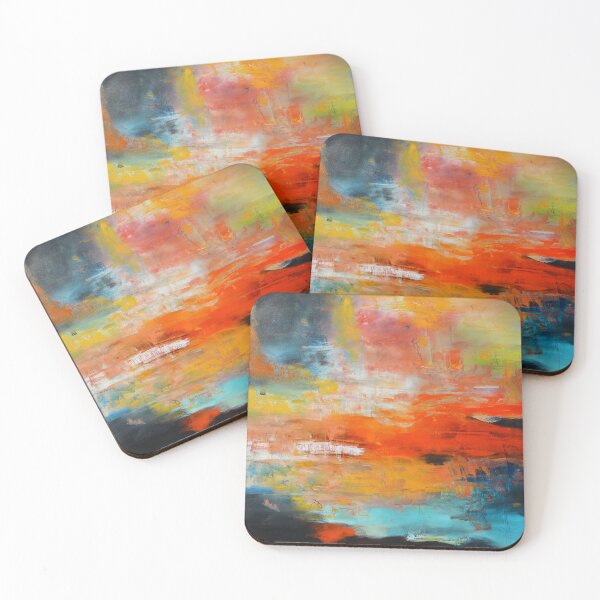 Item preview, Red abstract sunset landscape painting designed and sold by AndradaArt.