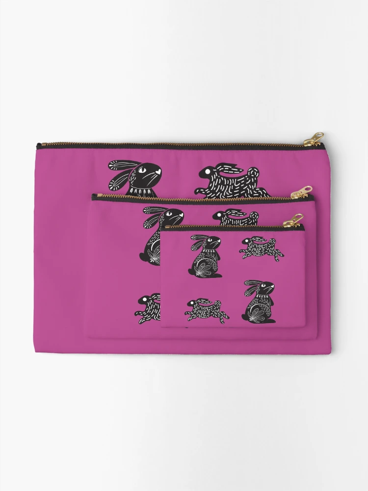 Thumbnail 2 of 4, Zipper Pouch, Black Rabbits pattern designed and sold by CameleonDesign.