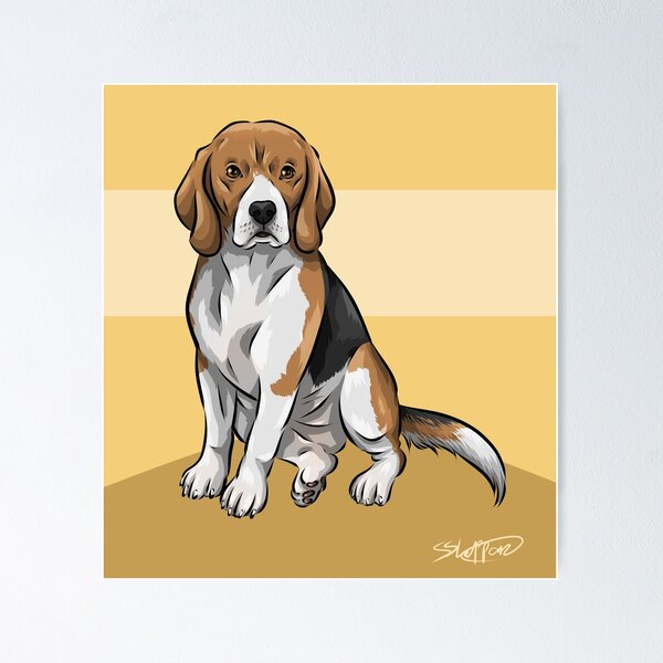 Item preview, Cute Tri-Colour Beagle Dog | Yellow Background designed and sold by shirinsart.