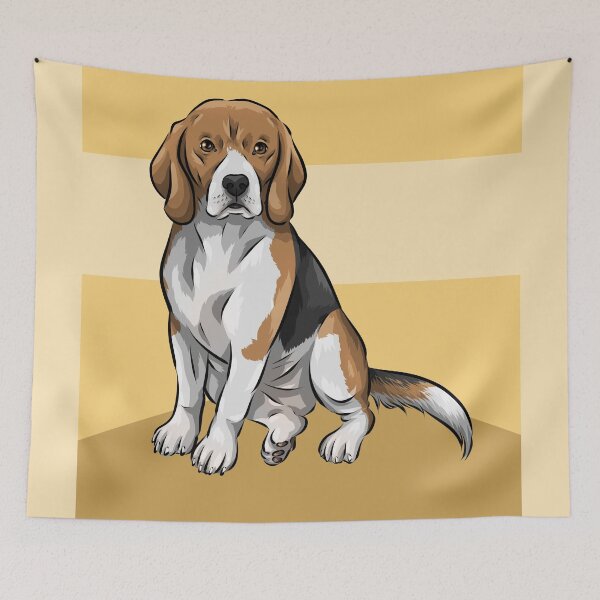Item preview, Cute Tri-Colour Beagle Dog | Yellow Background designed and sold by shirinsart.