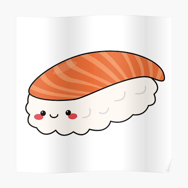 Salmon Nigiri Sushi Cute Sticker Kawaii Poster For Sale By Mochimart