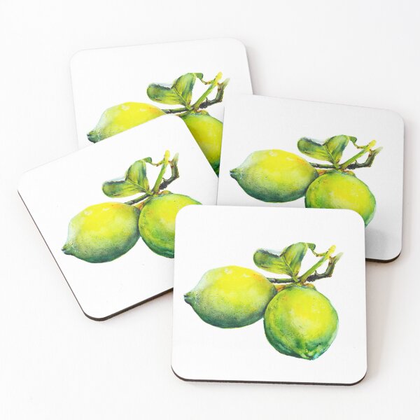 Item preview, Two bright yellow-green lemons with foliage on a white background. Watercolor. designed and sold by viktoriagam.