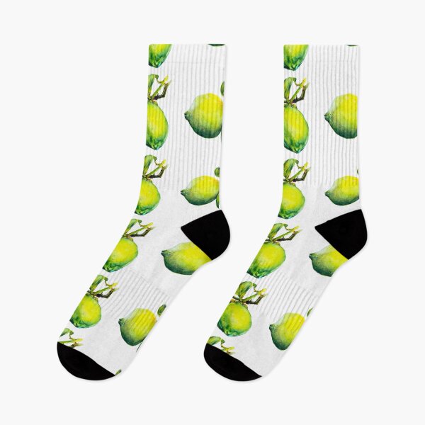 Item preview, Two bright yellow-green lemons with foliage on a white background. Watercolor. designed and sold by viktoriagam.
