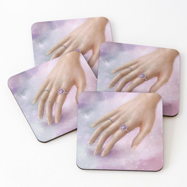 Item preview, Female Hand With Purple Rings Touching a Soft Purple Fabric designed and sold by ibadishi.