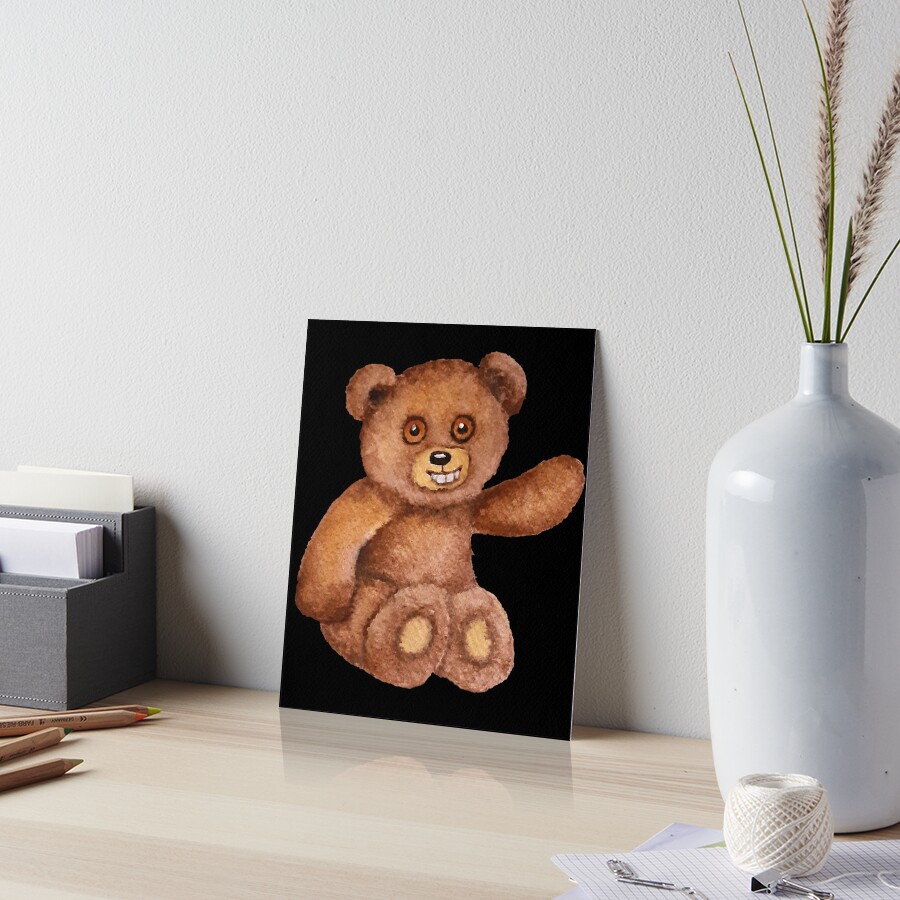 Cute smiling teddy bear with big teeth painted with watercolors