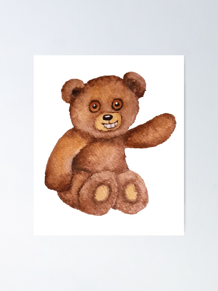 Poster Ours En Peluche Souriant Mignon Avec De Grandes Dents Peintes A L Aquarelle Par Andrejaprpic Redbubble