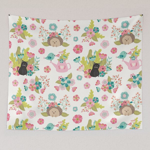 Item preview, Pinky flowers and animals pattern designed and sold by Terelaska.