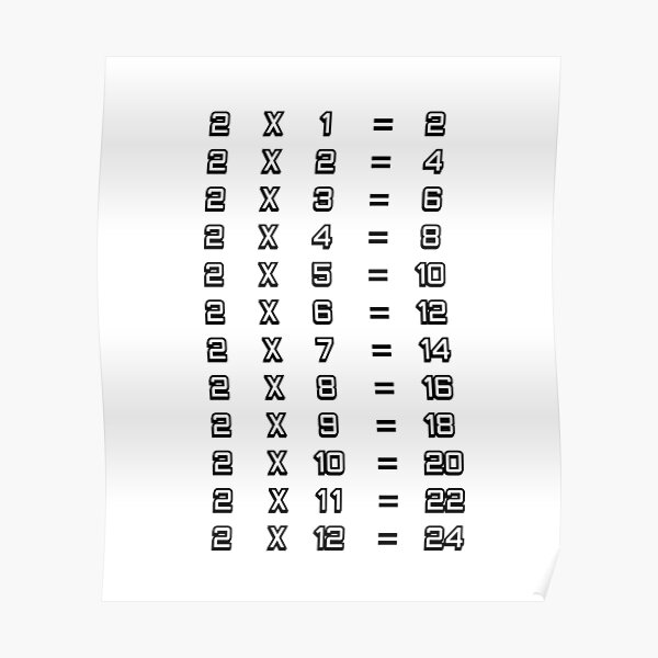 "2 X Table Two Times Table Chart Multiplication Tables for Children" Poster for Sale by