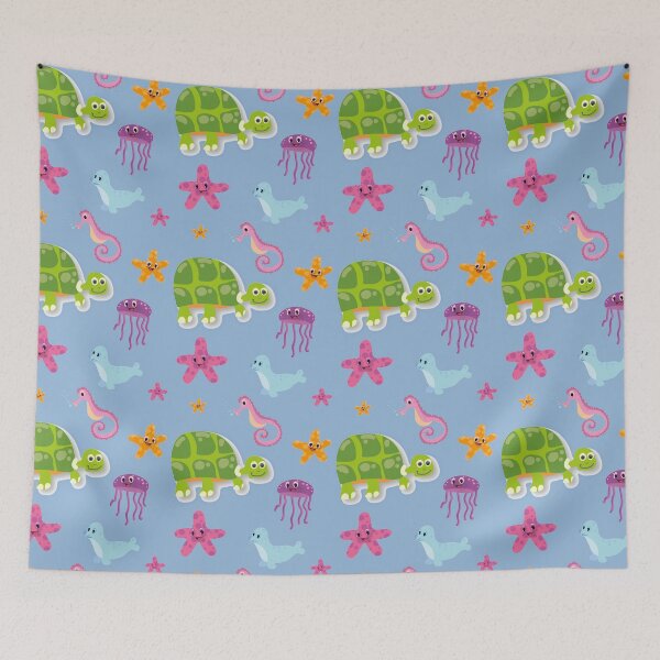 Item preview, Cute turtle, jellyfish, seahorse, seal pattern  designed and sold by S Quinn.