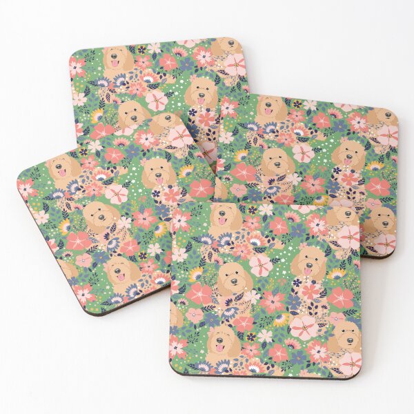 Item preview, Apricot Goldendoodle Garden - Green Background designed and sold by Lulupainting.