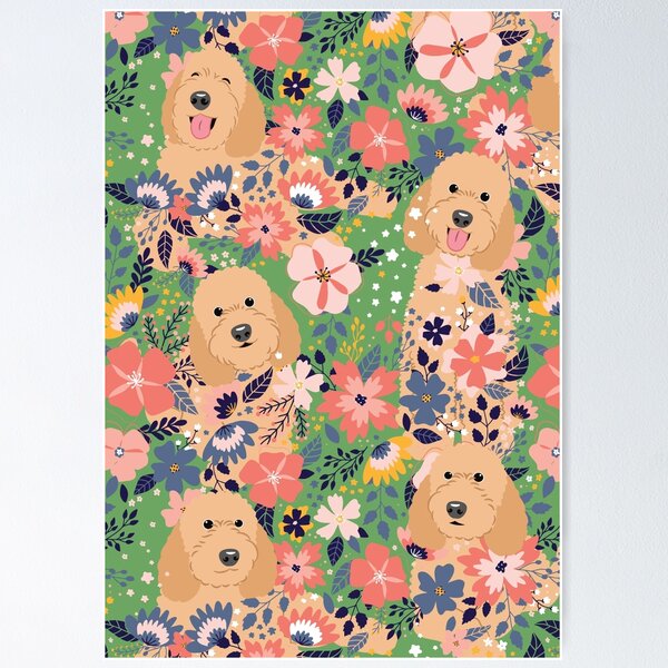 Item preview, Apricot Goldendoodle Garden - Green Background designed and sold by Lulupainting.