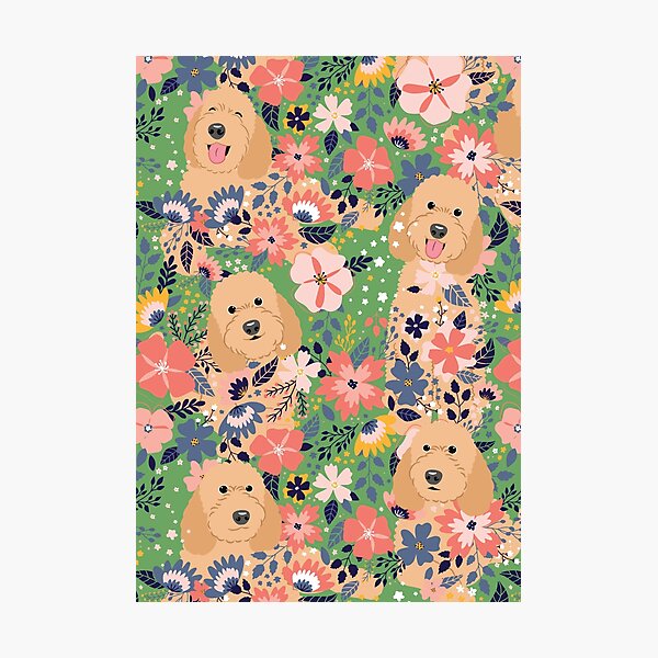 Item preview, Apricot Goldendoodle Garden - Green Background designed and sold by Lulupainting.