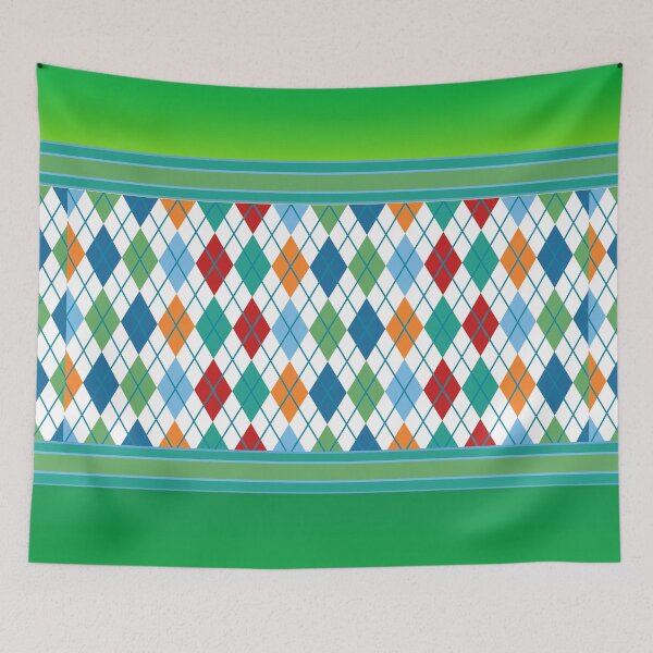 Item preview, Argyle Pattern Print Baby Blue Teal Gold White Green Lime Vintage Retro Thigh High Striped Top Socks Leggings designed and sold by Shayna Westfall.