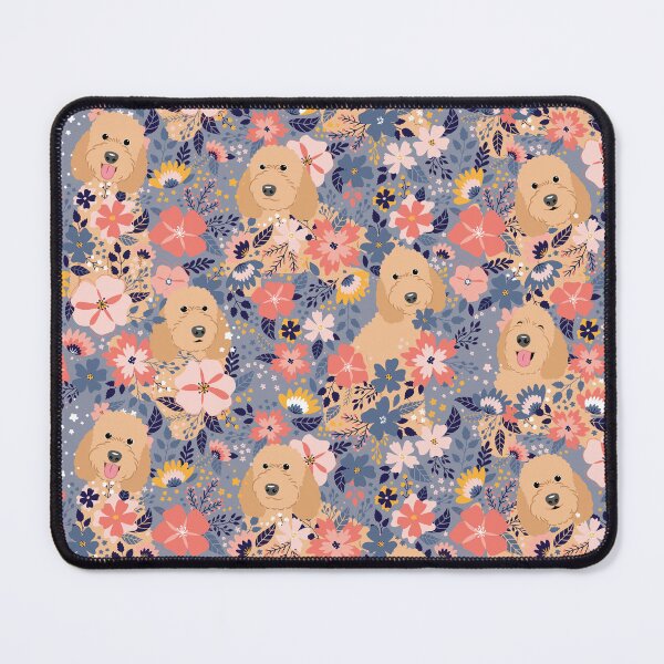Item preview, Apricot Goldendoodle Garden - Gray Background designed and sold by Lulupainting.