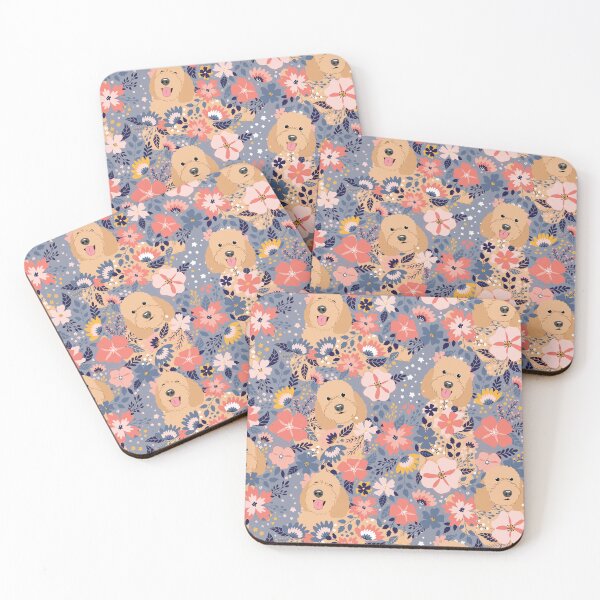Item preview, Apricot Goldendoodle Garden - Gray Background designed and sold by Lulupainting.