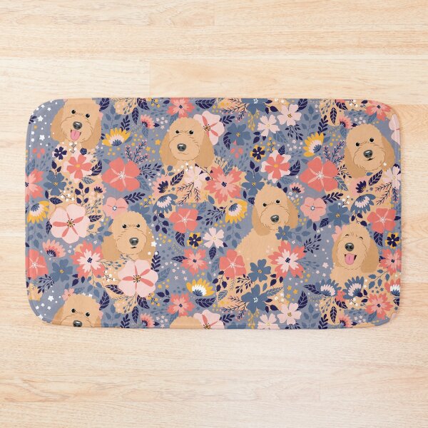 Item preview, Apricot Goldendoodle Garden - Gray Background designed and sold by Lulupainting.