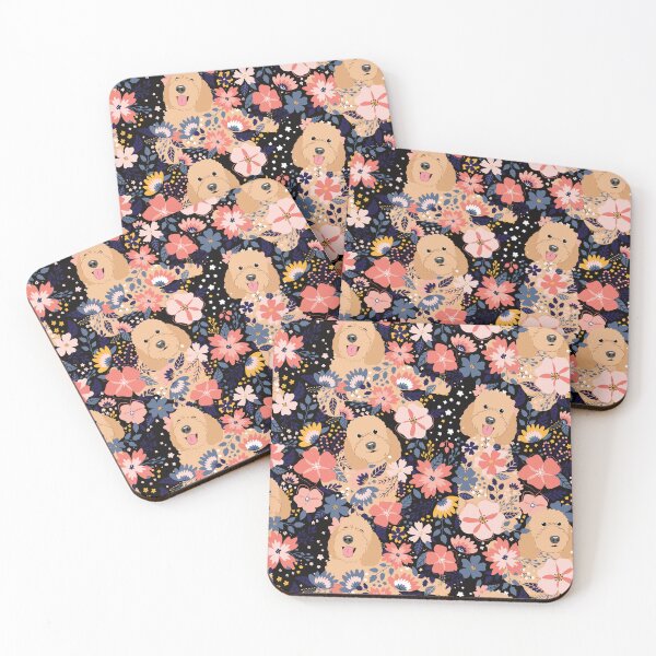 Item preview, Apricot Goldendoodle Garden - Black Background designed and sold by Lulupainting.