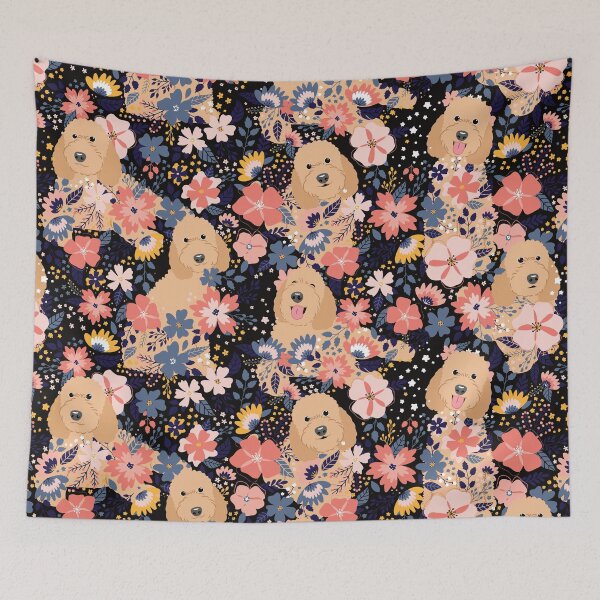 Item preview, Apricot Goldendoodle Garden - Black Background designed and sold by Lulupainting.