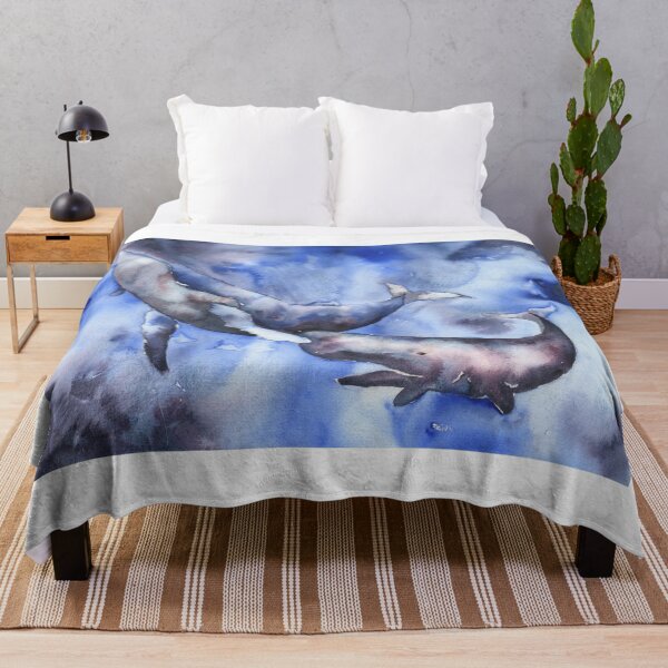 Item preview, Colorful painting of whale and sperm whale swmming in ocean- nautical blue black watercolor painting whales ocean designed and sold by rfoxphoto.