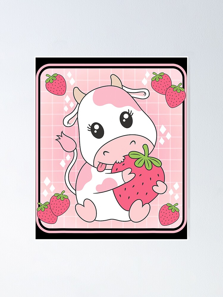 Cute Cow Holding Milk Box And Straw - Cow - Posters and Art Prints