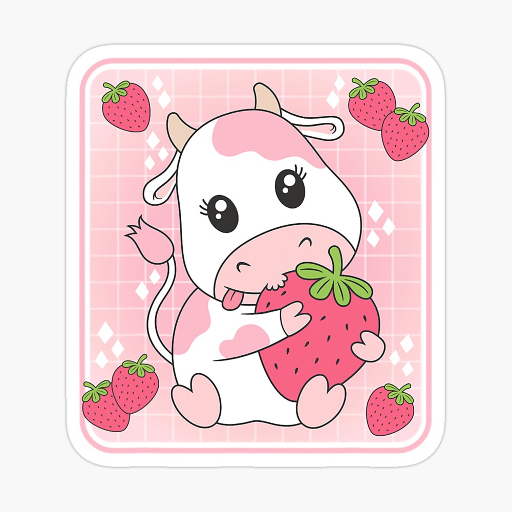 Cute Pink Strawberry Cow Print Kawaii Aesthetic' Women's T-Shirt