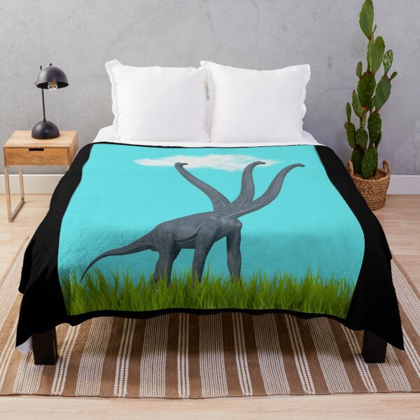 Item preview, Three-necked dinosaur (blue sky & grass edition, black background) designed and sold by CosmicStory.