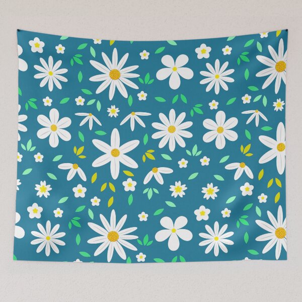 Item preview, Abstract Beautiful daisy flowers field pattern on navy blue  designed and sold by Yasminepatterns .