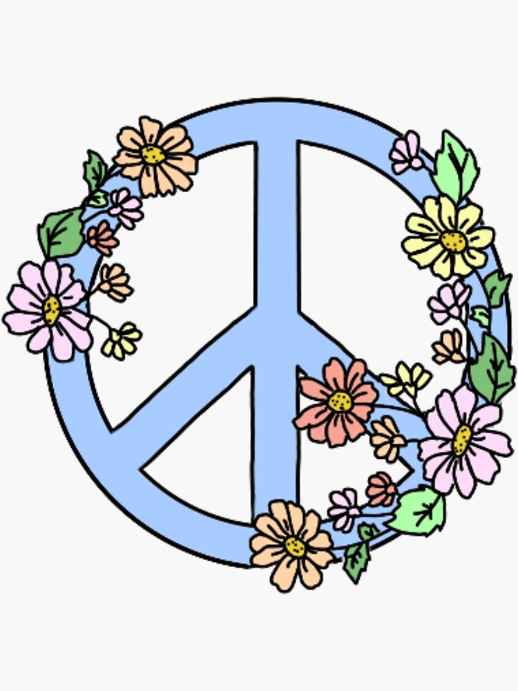 "peace sign with flowers" Sticker for Sale by andilynnf | Redbubble