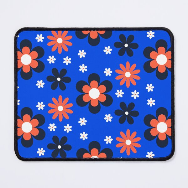 Item preview, Mod style Flower power groovy retro 60s inspired blue red and white floral print, designed and sold by DemonicGloom.