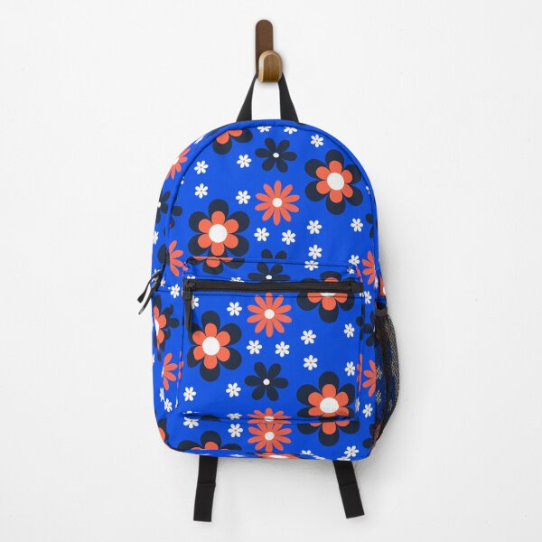 Item preview, Mod style Flower power groovy retro 60s inspired blue red and white floral print, designed and sold by DemonicGloom.