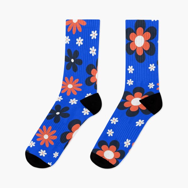 Item preview, Mod style Flower power groovy retro 60s inspired blue red and white floral print, designed and sold by DemonicGloom.