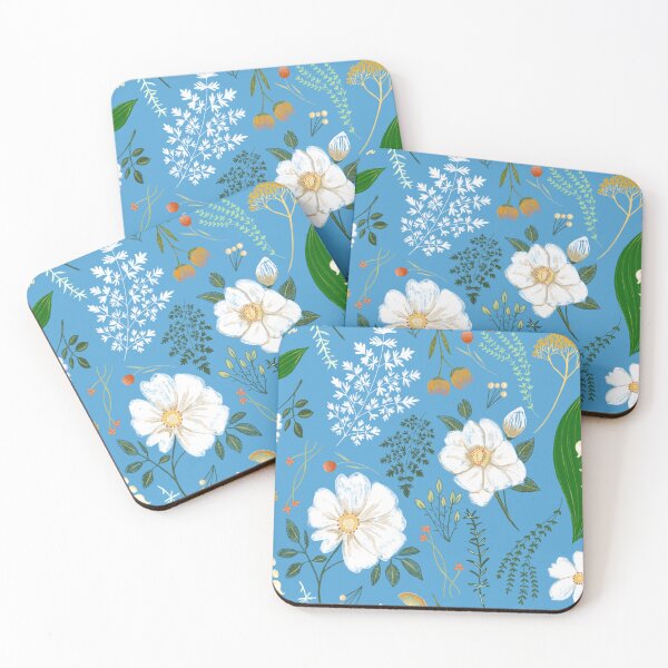 Item preview, Garden florals on blue  designed and sold by Papergrape.