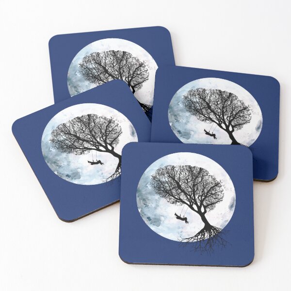 Item preview,  Moon, tree and young girl on swing ,cute, space, night, aesthetic, nature designed and sold by Collagedream.