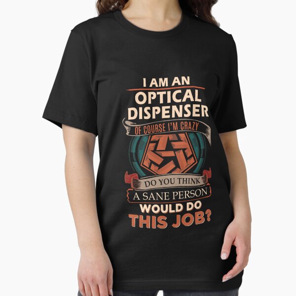 Vista previa del artículo con la obra «Camiseta del dispensador óptico - Camiseta del artículo del regalo del trabajo de la persona sana», diseñado y vendido por stacyarmst.