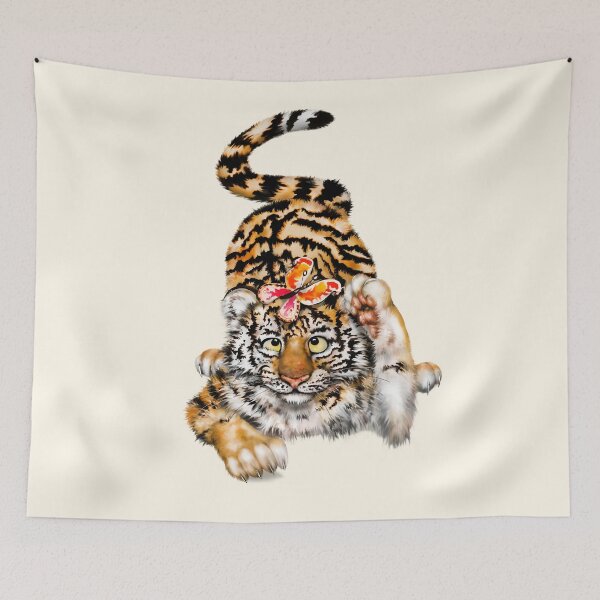 Item preview, Crouching Tiger Landing Butterfly | Cartoon Tiger Cub  designed and sold by Snootrac.