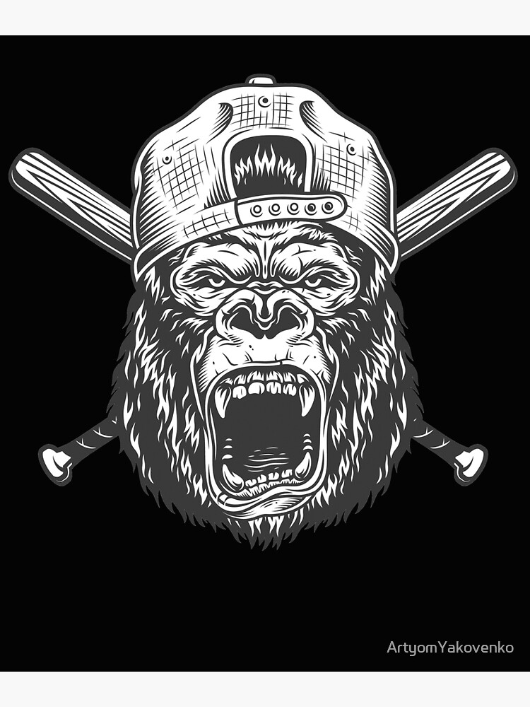 "Gorilla Baseball Player Gorilla Head Gorilla Male " Poster for