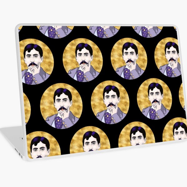 Marcel Proust portrait repeat gold circles black Laptop Skin