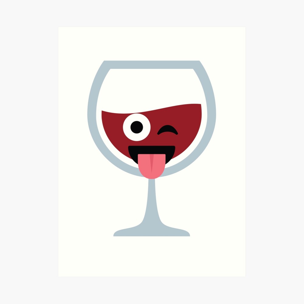"Red Wine Emoji Wink and Tongue Out" Art Print by teeandmee Redbubble