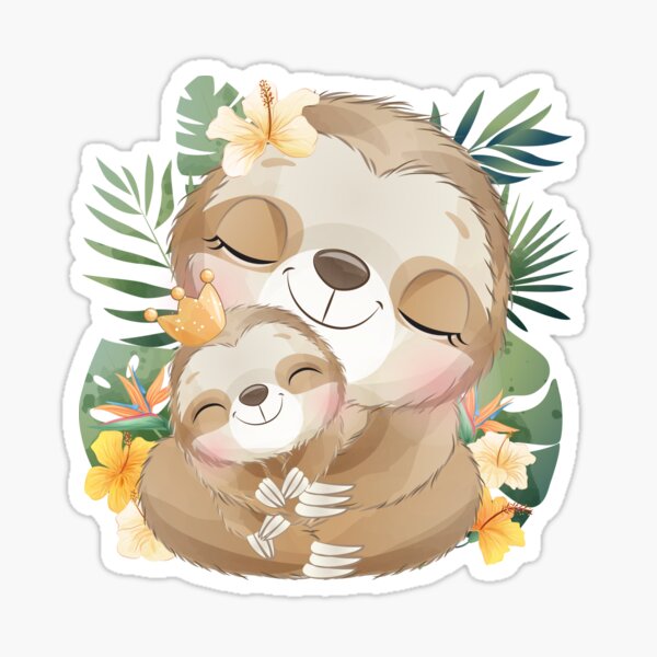 "A cute little animal sloth Prince with his mom!" Sticker by