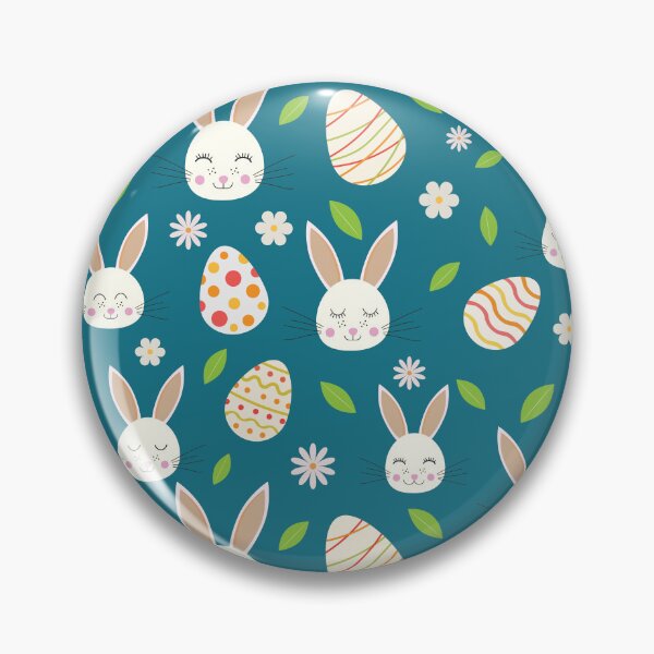Item preview, Cute Easter bunny pattern  with eggs and flowers on teal background  designed and sold by Yasminepatterns .