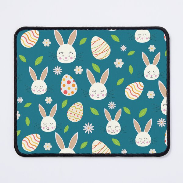 Item preview, Cute Easter bunny pattern with eggs and flowers on teal background designed and sold by Yasminepatterns .