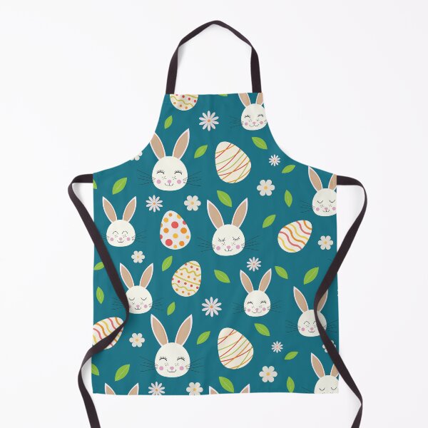 Item preview, Cute Easter bunny pattern  with eggs and flowers on teal background  designed and sold by Yasminepatterns .