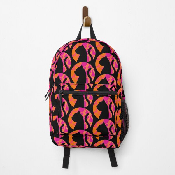 Item preview, Orange and Hot Pink Patterned Cat Silhouette - Funny Cat Pictures designed and sold by FunnyCatsFam.