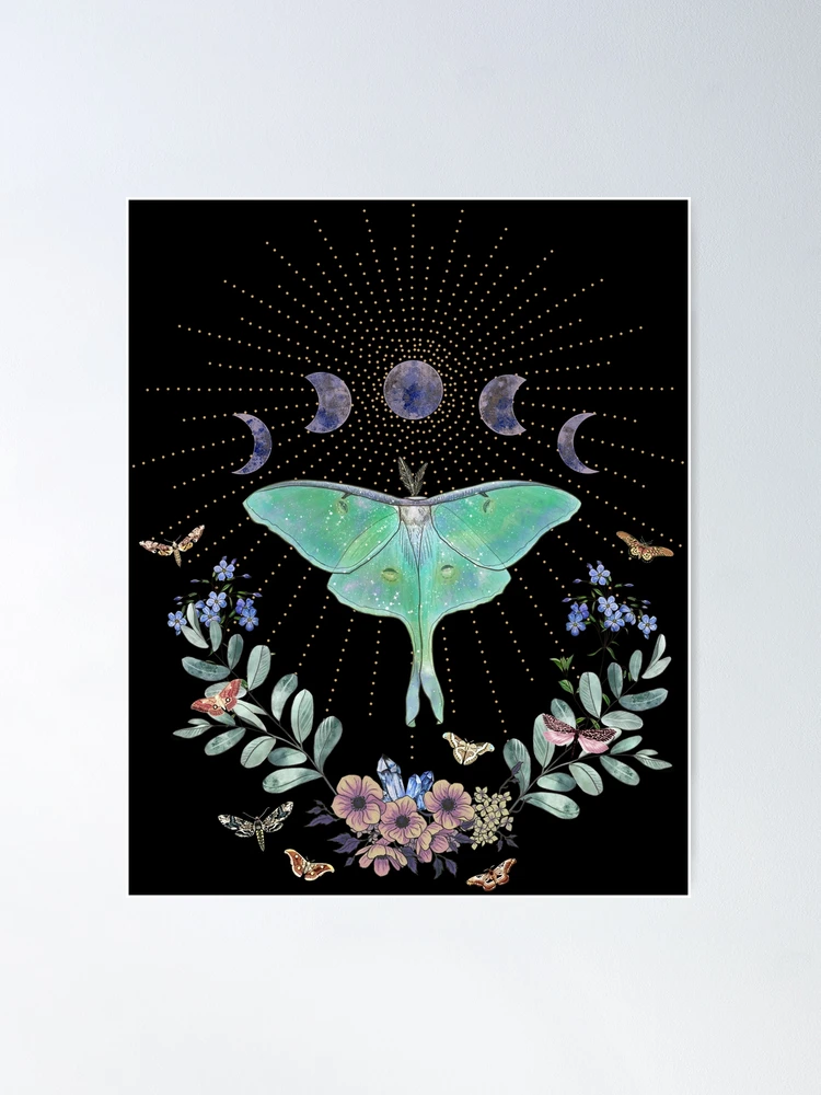 Luna Moon Moth with Flowers | Poster