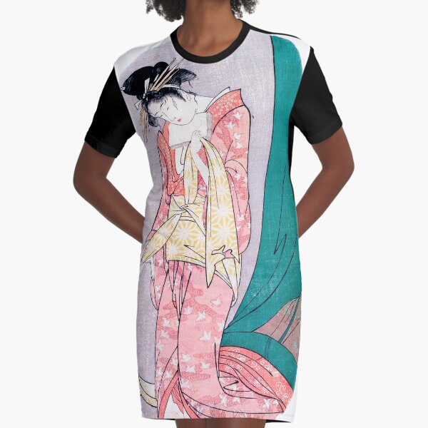 Japanese Geisha Art Graphic T-Shirt Dress