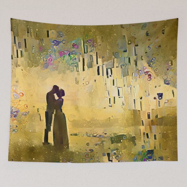 Item preview, Klimt Reproduction The kiss Art Prints, Gustav Inspired Gold Portrait, Lady Poster, Painting Art Nouveau Golden Canvas, Artwork Canvas Print, Pattern,  designed and sold by Diemante.