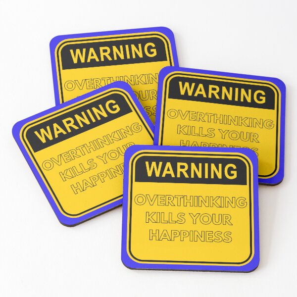 Item preview, Warning Overthinking Kills Your Happiness Yellow Sign In Blue designed and sold by LuckyKermit.