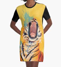 Wild Yawn - Tiger portrait, colorful tiger, animal illustration Graphic T-Shirt Dress
