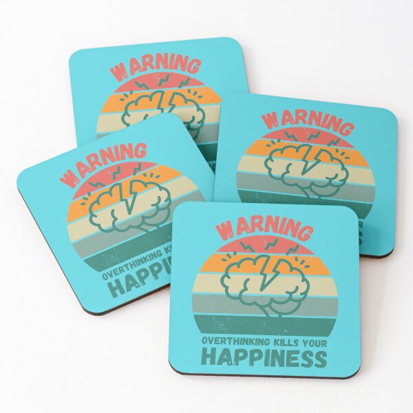 Item preview, Warning Overthinking Kills Your Happiness Grunge Retro Sunset In Blue designed and sold by LuckyKermit.